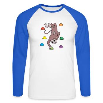 Affe an der Kletterwand - Klettern - Geschenk - Unisex Baseballshirt langarm - Weiß/Royalblau - Vorne - Nik (191cm)