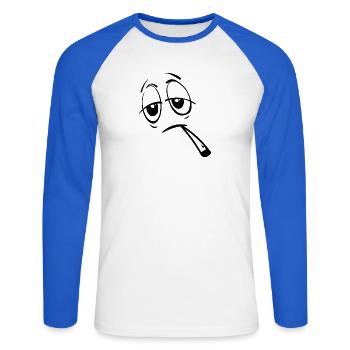 Weed thc stoned - Bleiben Sie ruhig, rauchen Sie Gras - Unisex Baseballshirt langarm - Weiß/Royalblau - Vorne - Nik (191cm)
