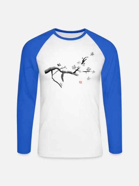 Sakura, Kirschblüten - Unisex Baseballshirt langarm - Weiß/Royalblau