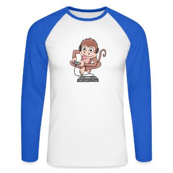 Affe spielt Videospiele - Unisex Baseballshirt langarm - Weiß/Royalblau - Vorne - Nik (191cm)