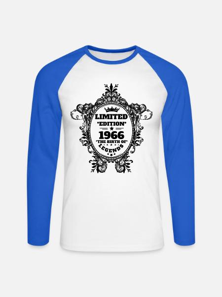 1966 - Unisex Baseballshirt langarm - Weiß/Royalblau
