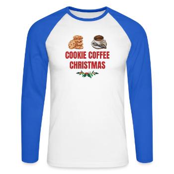 Cookie Café Réveillon de Noël - T-shirt baseball manches longues Homme - blanc/bleu royal - Devant - Nik (191cm)