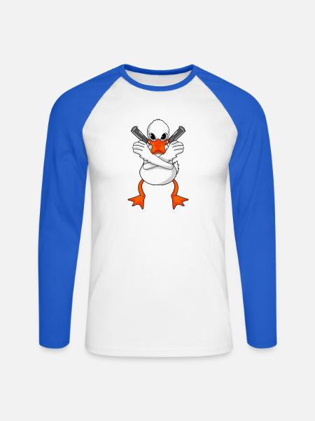 Duck with gun - Unisex Long Sleeve Baseball T-Shirt - white/royal blue