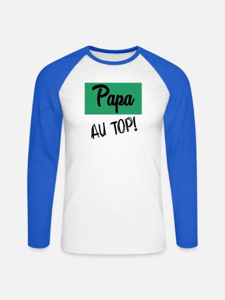 PAPA - Unisex Baseballshirt langarm - Weiß/Royalblau