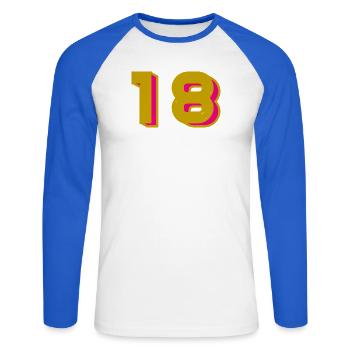 18 - Unisex Baseballshirt langarm - Weiß/Royalblau - Vorne - Nik (191cm)