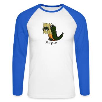 Navigateur - T-shirt baseball manches longues Homme - blanc/bleu royal - Devant - Nik (191cm)