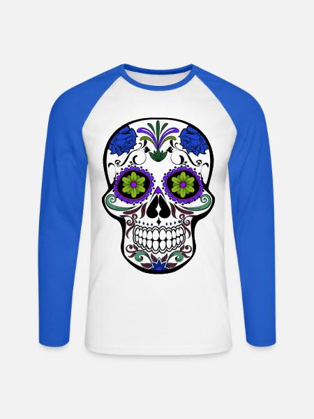 mexikanischer Schädel - Unisex Baseballshirt langarm - Weiß/Royalblau