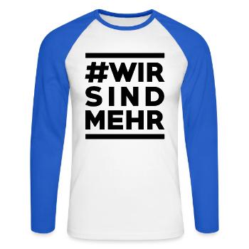#Wir sind mehr - Statement für Zusammenhalt - Unisex Baseballshirt langarm - Weiß/Royalblau - Vorne - Nik (191cm)