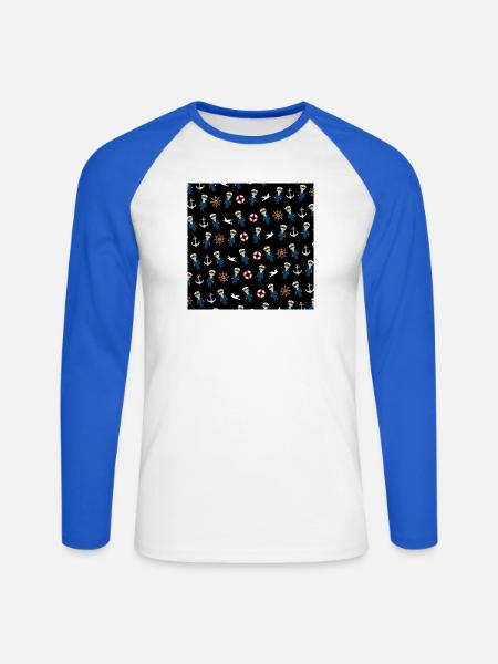 Marine - Unisex Baseballshirt langarm - Weiß/Royalblau