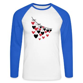 Coeur Guirlande Plusieurs Coeurs - T-shirt baseball manches longues Homme - blanc/bleu royal - Devant - Nik (191cm)