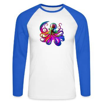 Pieuvre Néon psychédélique - T-shirt baseball manches longues Homme - blanc/bleu royal - Devant - Nik (191cm)