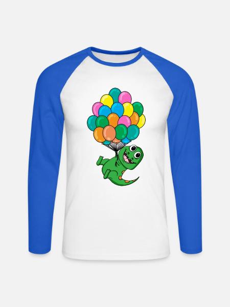 Baby Dinosaurier Luftballon - Unisex Baseballshirt langarm - Weiß/Royalblau