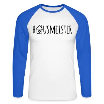 Hausmeister - Unisex Baseballshirt langarm - Weiß/Royalblau - Vorne - Nik (191cm)