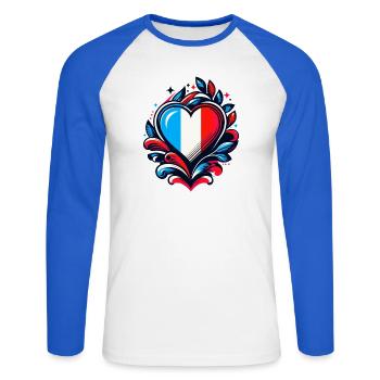 Coeur drapeau Français - T-shirt baseball manches longues Homme - blanc/bleu royal - Devant - Nik (191cm)