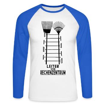 LEITER VOM RECHENZENTRUM - Unisex Baseballshirt langarm - Weiß/Royalblau - Vorne - Nik (191cm)