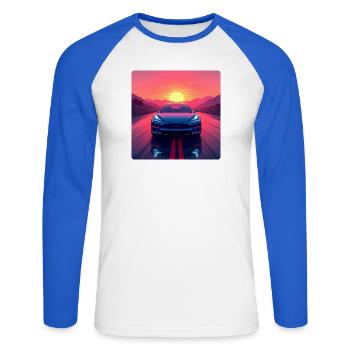 Elektrische Autobahn - Unisex Baseballshirt langarm - Weiß/Royalblau - Vorne - Nik (191cm)
