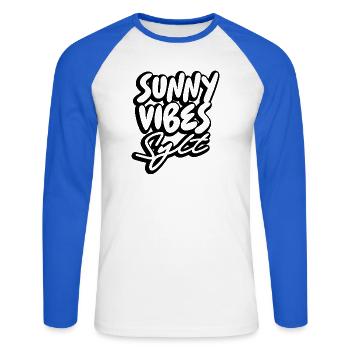 SUNNY VIBES SYLT - Unisex Baseballshirt langarm - Weiß/Royalblau - Vorne - Nik (191cm)