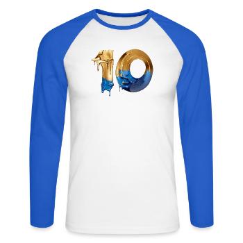 NON. 10 NUMÉRO 10 COOL 10E ANNIVERSAIRE - T-shirt baseball manches longues Homme - blanc/bleu royal - Devant - Nik (191cm)