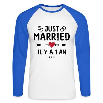 Cadeau Anniversaire De Mariage 1 An Noces De Coton - T-shirt baseball manches longues Homme - blanc/bleu royal - Devant - Nik (191cm)