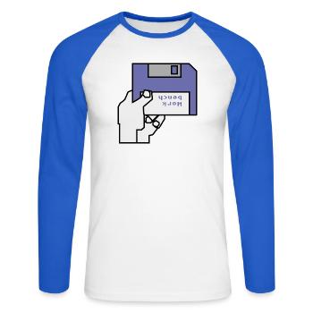 Banc de travail - T-shirt baseball manches longues Homme - blanc/bleu royal - Devant - Nik (191cm)