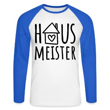 Hausmeister - Unisex Baseballshirt langarm - Weiß/Royalblau - Vorne - Nik (191cm)