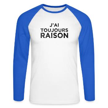 J'ai toujours raison - T-shirt baseball manches longues Homme - blanc/bleu royal - Devant - Nik (191cm)