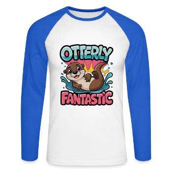 Otterly Fantastisch - Unisex Baseballshirt langarm - Weiß/Royalblau - Vorne - Nik (191cm)