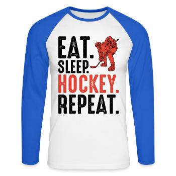 Red Hockey Player Silhouette - Unisex Long Sleeve Baseball T-Shirt - white/royal blue - Front - Nik (191cm)