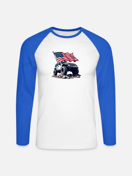 Amerikanischer Offroad-Motor - Unisex Baseballshirt langarm - Weiß/Royalblau