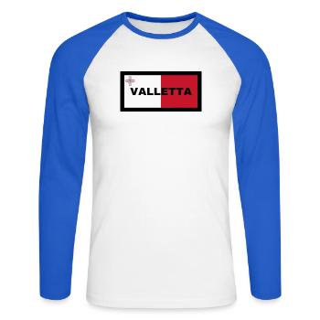 La Valette à Malte Drapeau - T-shirt baseball manches longues Homme - blanc/bleu royal - Devant - Nik (191cm)