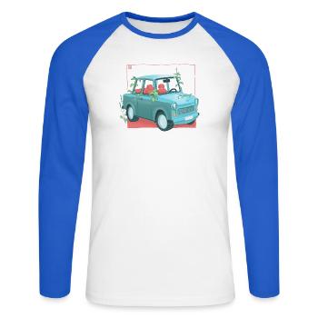 Trabi mit Pflanzen - Unisex Baseballshirt langarm - Weiß/Royalblau - Vorne - Nik (191cm)
