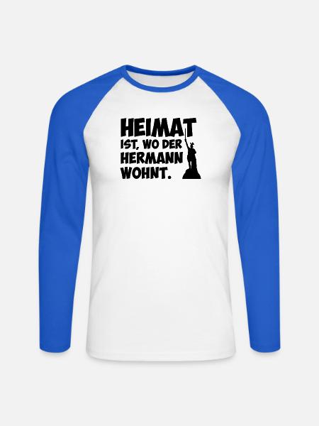 Heimat ist, wo der Hermann wohnt. - Unisex Baseballshirt langarm - Weiß/Royalblau