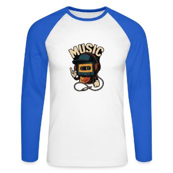 Musique - T-shirt baseball manches longues Homme - blanc/bleu royal - Devant - Nik (191cm)
