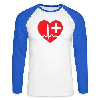 Herzschlag-EKG-Linie Medizinischer Pulswellen-Ikon-Vektor - Unisex Baseballshirt langarm - Weiß/Royalblau - Vorne - Nik (191cm)