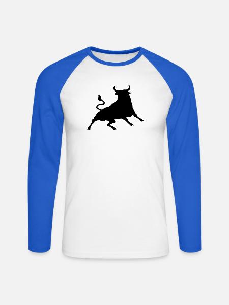 Stier - Unisex Baseballshirt langarm - Weiß/Royalblau