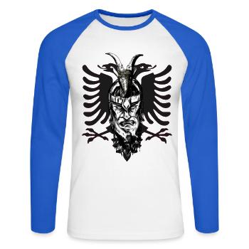 Skenderbeg Albanien Kosovo Geschenkidee - Unisex Baseballshirt langarm - Weiß/Royalblau - Vorne - Nik (191cm)