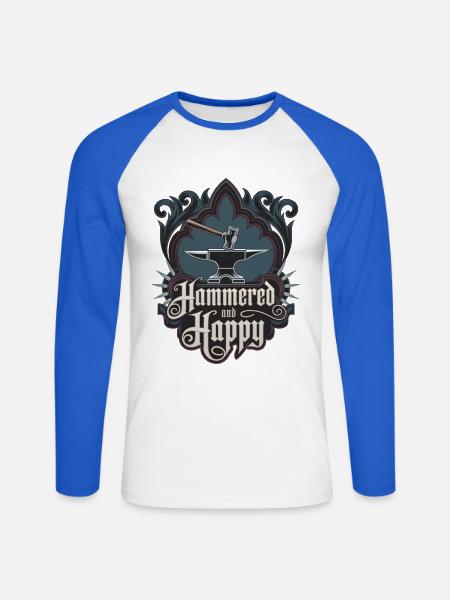 Martelé et heureux - T-shirt baseball manches longues Homme - blanc/bleu royal