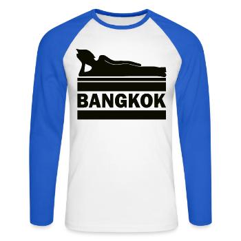 Bangkok Bouddha Thaïlande Temple Wat Pho Souvenir TH - T-shirt baseball manches longues Homme - blanc/bleu royal - Devant - Nik (191cm)