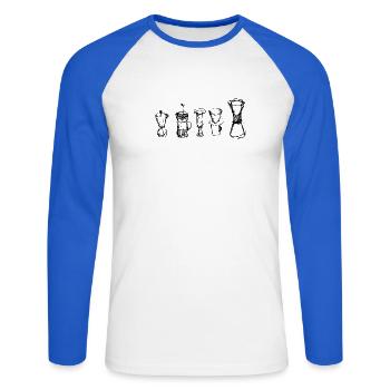 Café alternatif - T-shirt baseball manches longues Homme - blanc/bleu royal - Devant - Nik (191cm)