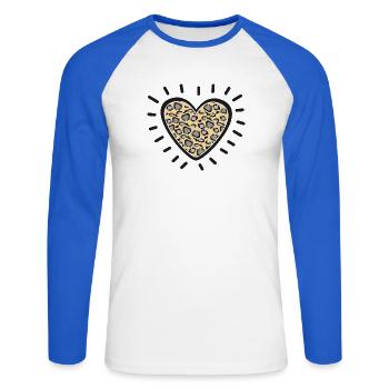 Leopard Heart Burst - Unisex Long Sleeve Baseball T-Shirt - white/royal blue - Front - Nik (191cm)
