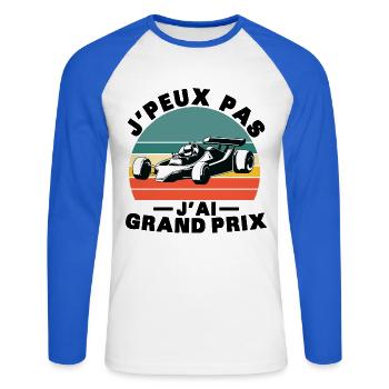 Je peux pas J'ai grand prix - T-shirt baseball manches longues Homme - blanc/bleu royal - Devant - Nik (191cm)