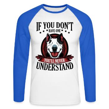 Bull Terrier - Unisex Long Sleeve Baseball T-Shirt - white/royal blue - Front - Nik (191cm)