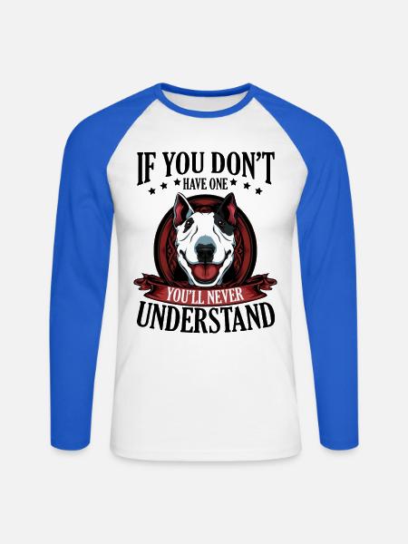 Bull Terrier - T-shirt baseball manches longues Homme - blanc/bleu royal