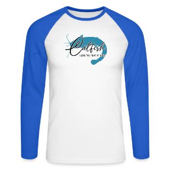 Poisson-chat, poisson-chat, pêche sportive, monstre de rivière - T-shirt baseball manches longues Homme - blanc/bleu royal - Devant - Nik (191cm)