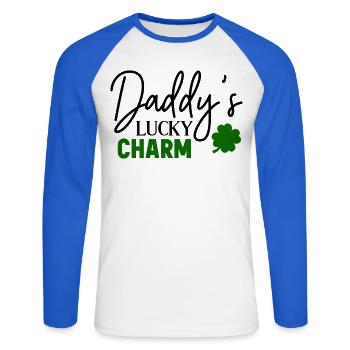 Papa Glücksbringer - Unisex Baseballshirt langarm - Weiß/Royalblau - Vorne - Nik (191cm)