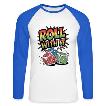 Roulez avec - T-shirt baseball manches longues Homme - blanc/bleu royal - Devant - Nik (191cm)