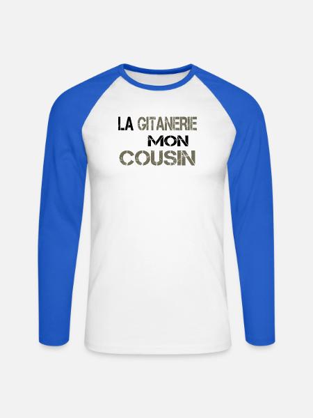 La gitanerie mon cousin - T-shirt baseball manches longues Homme - blanc/bleu royal