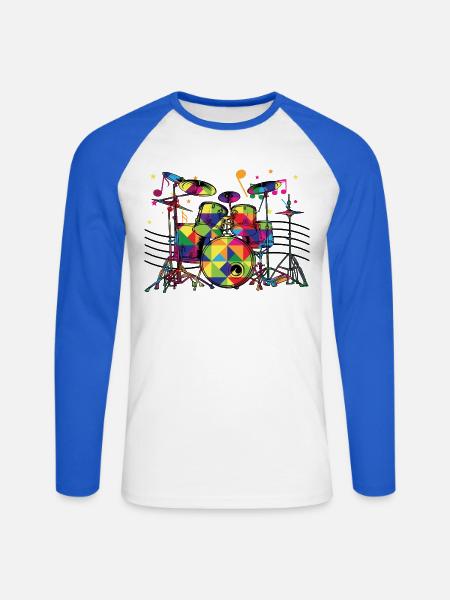 Geometrisch Neon-Drumset - Unisex Baseballshirt langarm - Weiß/Royalblau