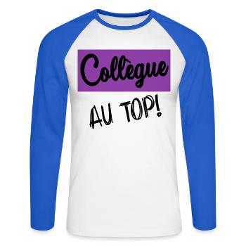 RETIREMENT. RETIREMENT. RETIRED. RETIREMENT - Unisex Long Sleeve Baseball T-Shirt - white/royal blue - Front - Nik (191cm)