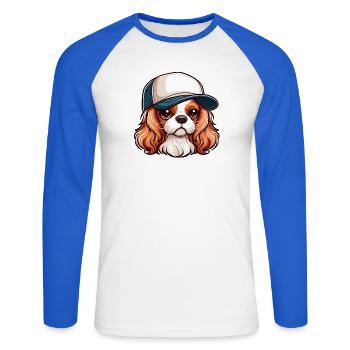 Chien Cavalier King Charles chien - casquette - T-shirt baseball manches longues Homme - blanc/bleu royal - Devant - Nik (191cm)